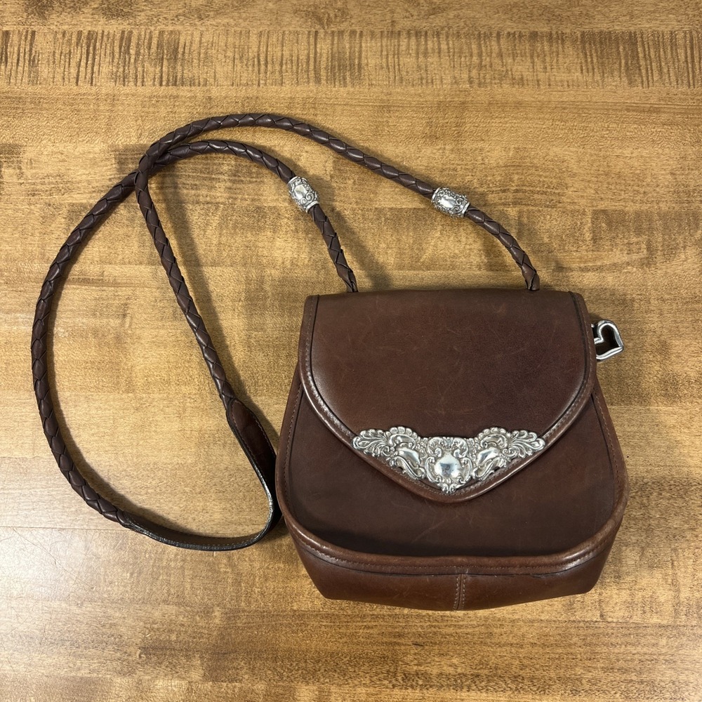 Vintage Brighton Brown Leather Braided Strap Shoulder Crossbody Handbag